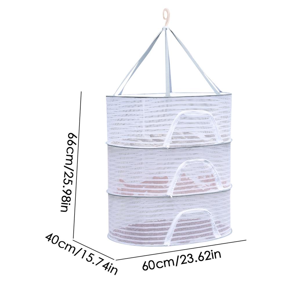 Sun Drying Rack For Food 3 Layers Foldable Dryer Rack With Zippers Large Portable Vegetable Drying Rack For Fruits Plants: WHITE