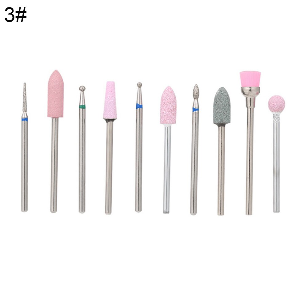 10Pcs Slijpen Nail Art Boor Bits Manicure Pedicure Polijsten Frezen Hoofd Kit Nagel Boren Manicure Machine Accessoires: 3