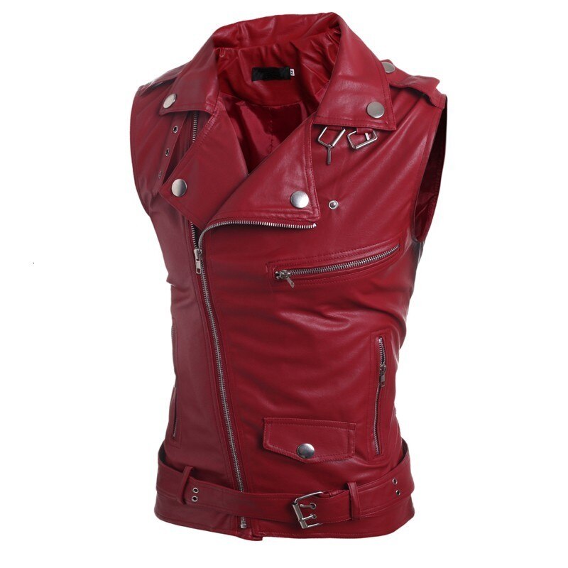 Summer Mens Casual Vest PU Leather Lapel Collar Male Zipper Vest Slim Fit Sleeveless Chalecos Para Hombre