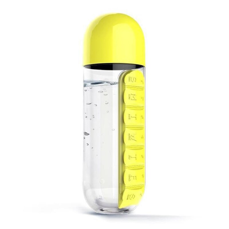 600Ml Plastic Pillendoosje Water Fles 2 In 1 Geneeskunde Organizer Drink Fles Lekvrije Shaker Outdoor Draagbare reizen Cup Mok: B