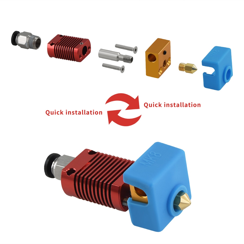 CR10 Hotend/CR10S J-Head MK8 Extruder 3D Printer Onderdelen Voor Ender 3/S CR10 Heatsink Aluminium blok MK8 Nozzle + CR10 Siliconen Sok