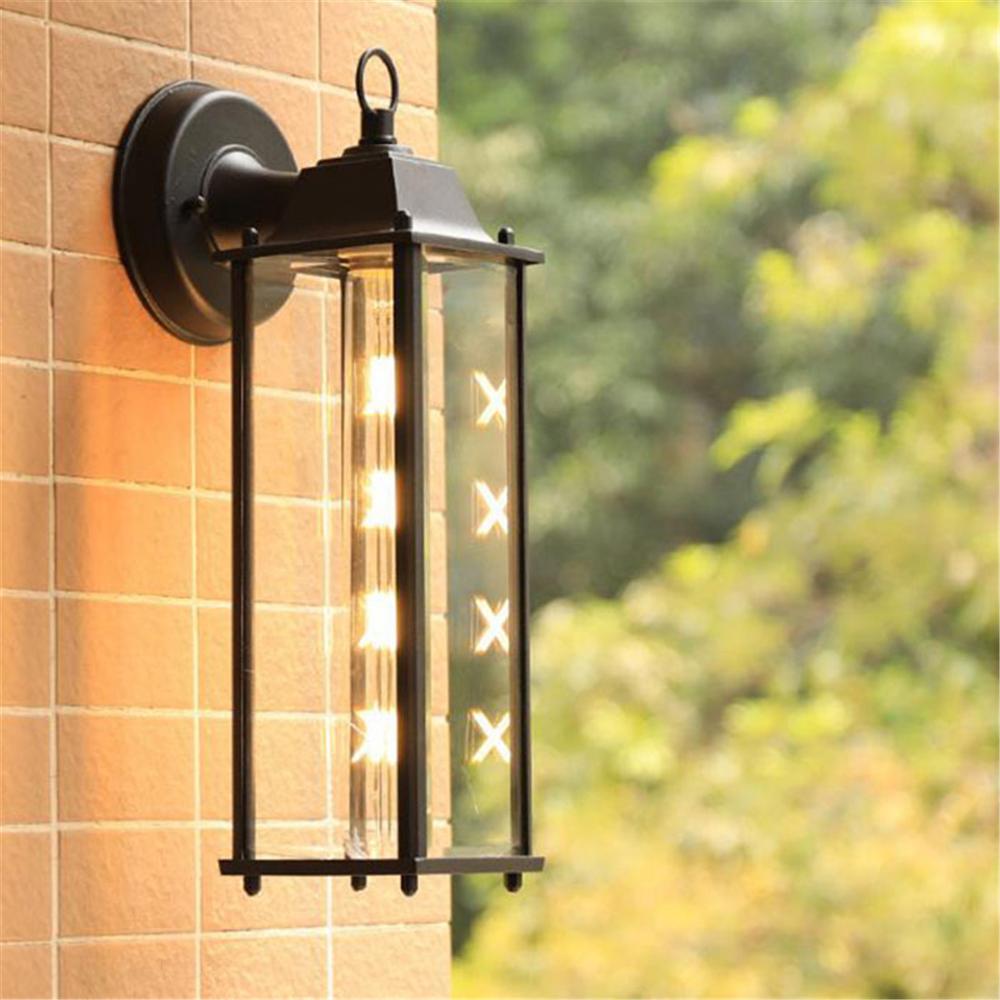 Minimalistisk  e27 vegglampe, utendørs vanntett vegglampe ,ac90-260v glass gårdsplass hage veranda korridor lys retro vegglamper: Lang klar skjerm