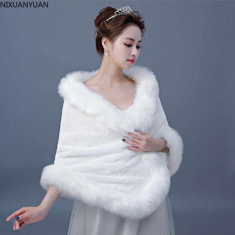 Manteau d'hiver de mariée en fausse fourrure, châle enveloppant pour femme, manteau de mariage, veste Boleros, cape