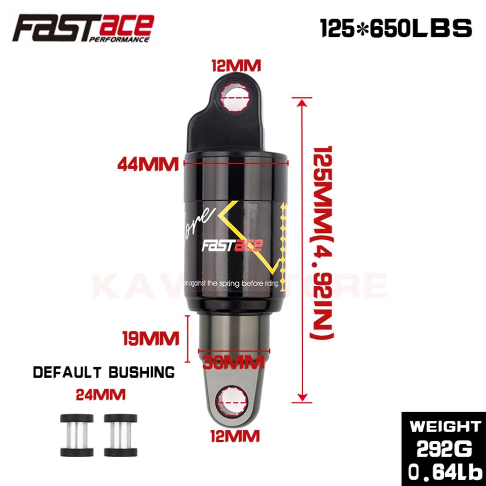 FASTACE – amortisseur arrière vtt, 125/150/165/175/185mm, 550lbs, ressort d&#39;huile de Suspension, pour Scooter, vélo électrique, vélo de neige: 125mm