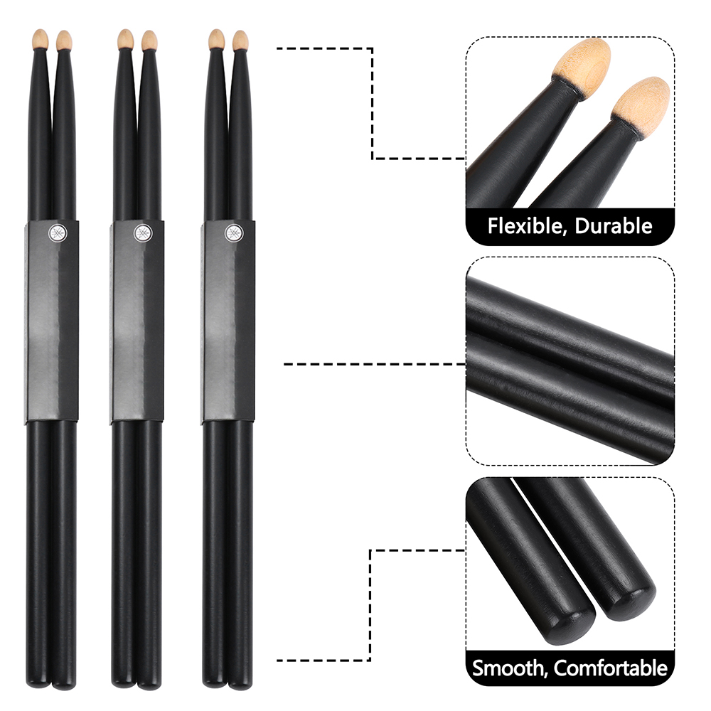 Baquetas de madera de arce negro para principiantes, palitos de tambor profesionales 5A, instrumentos musicales, con bolsa de transporte, 1 par