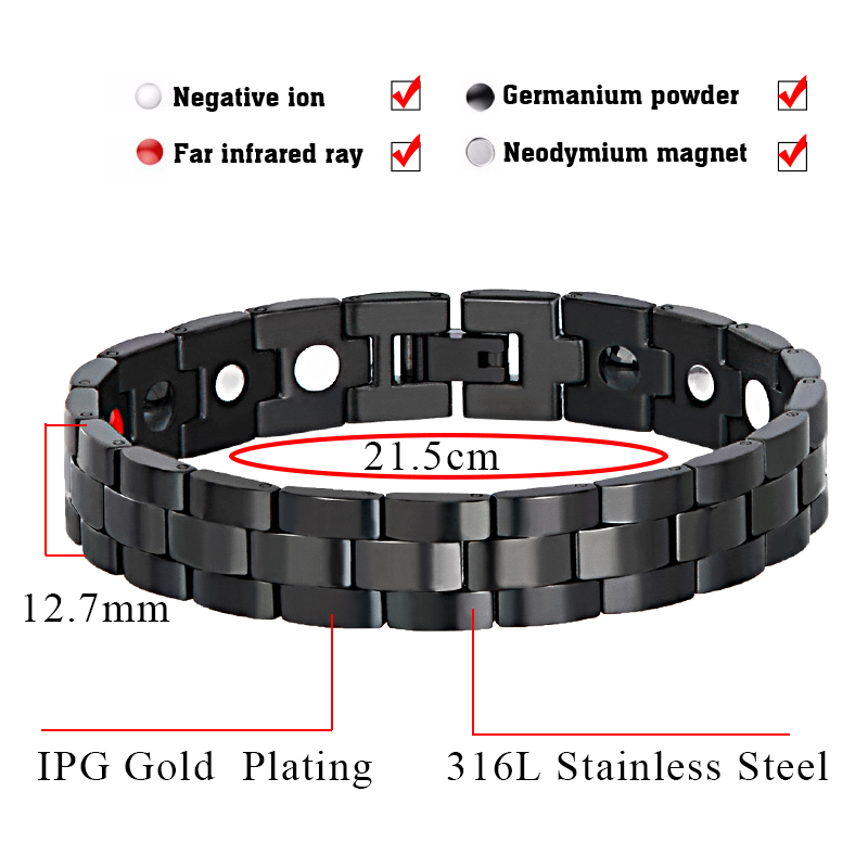 Petite grenouille Bio éléments Bracelet de soin noir en acier inoxydable Bracelets de santé avec aimant négatif ion Germanium infrarouge lointain