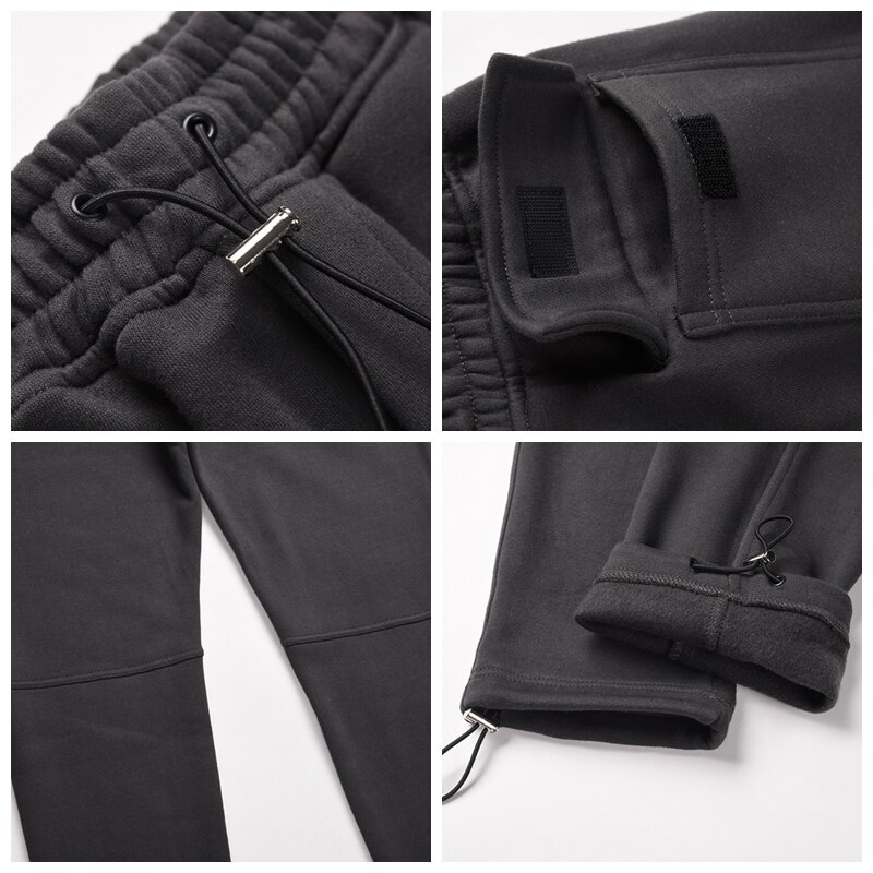 Pantalon de jogging en velours pour homme, survêtement, Streetwear urbain, gris, noir, bas, cordon de serrage, polaire réglable