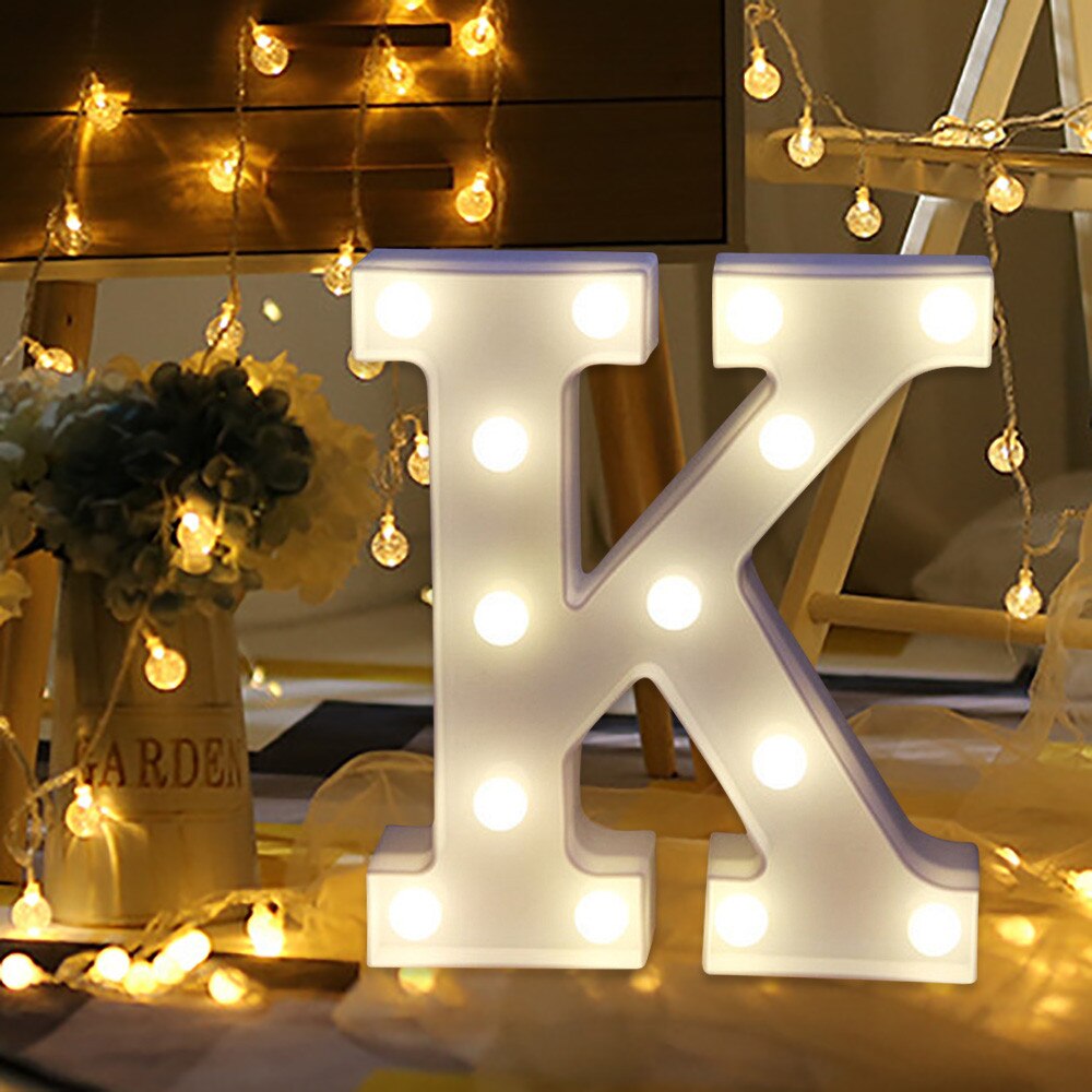Soft warm glow wall hung or free standing Alphabet Letter Lights LED Light Up White Plastic Letters Standing Hanging A-M &: K