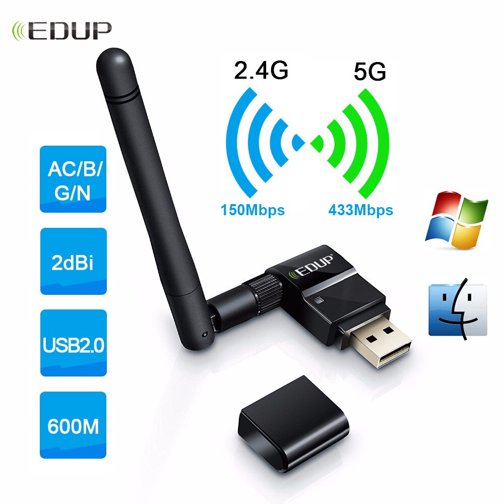 EDUP USB WiFi Adapter 600M Dual Band 2.4G/5GHz Wireless AC USB Ethernet Network Card Receiver for PC Laptop Windows Mac: Default Title