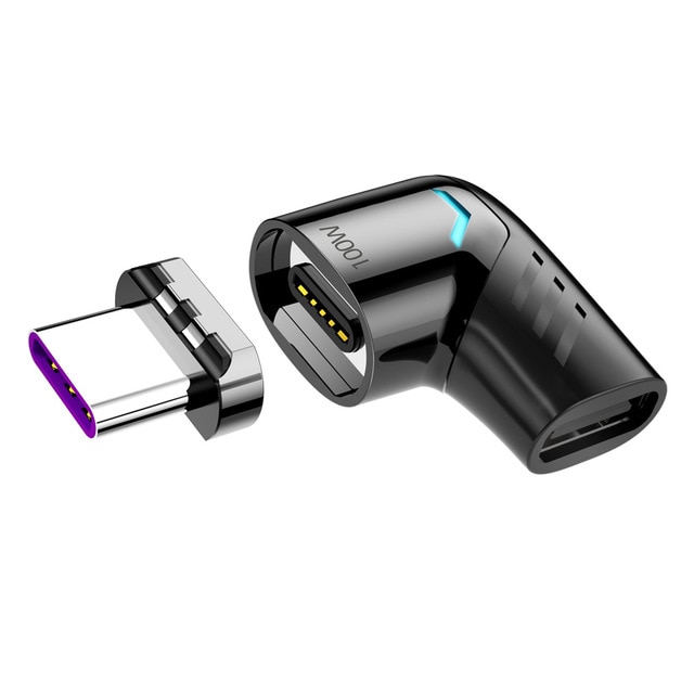 Cabo adaptador de carregamento rápido 100w, conector magnético de 90 graus para ipad 2019 samsung xiaomi 9 10 tipo c: black