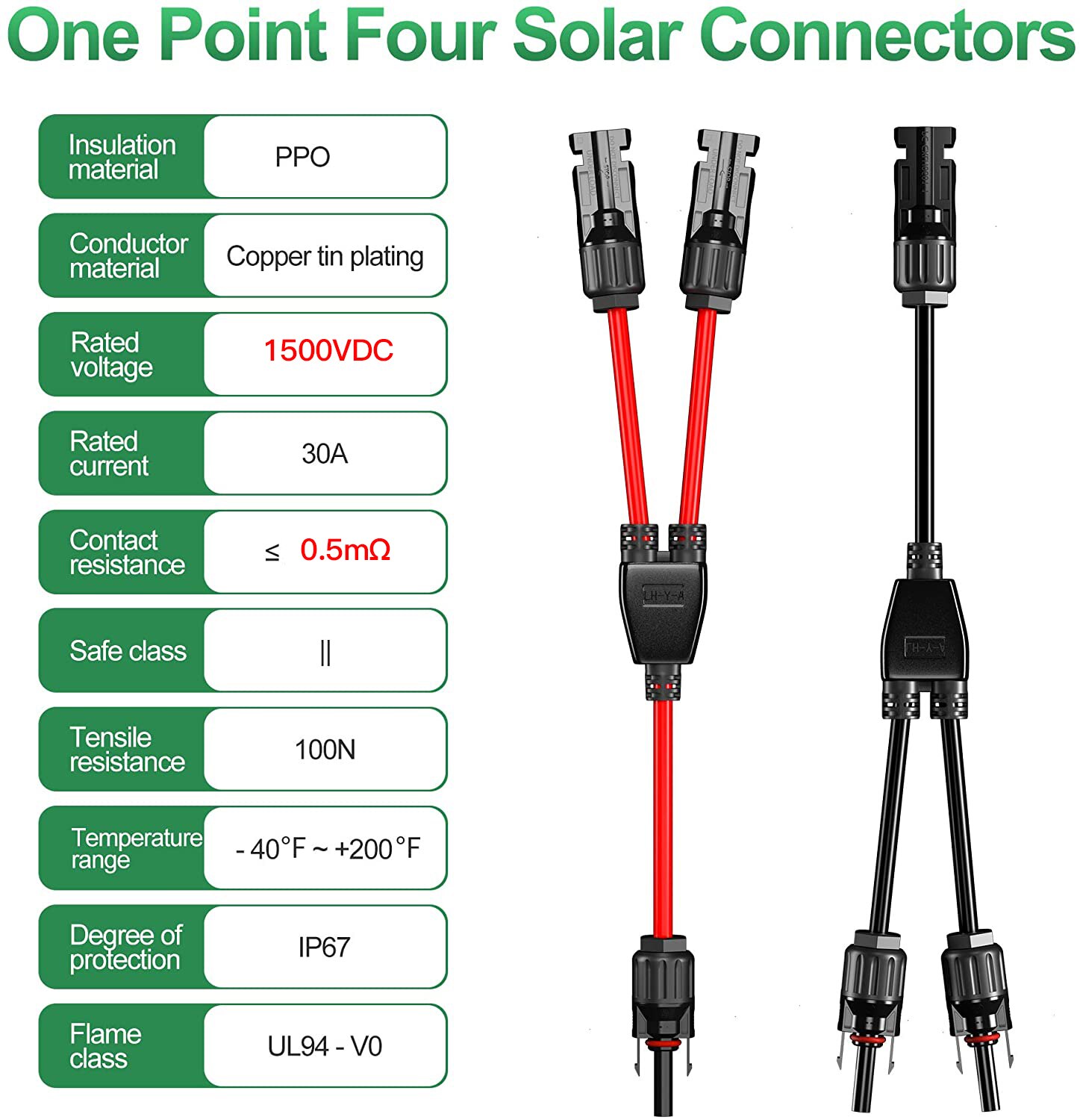 1Pairs Solar Connectors 30A Y Branch Parallel Adapter Cable 1 to 2 Solar Panel Connectors Solar Cable Connectors Wire Plug Tool