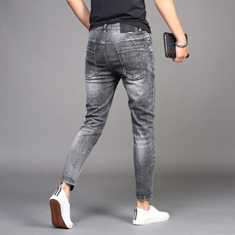 Denim jeans mænd & #39 ;s trendy mærke slanke fødder mænd & #39 ;s casual lange bukser koreansk stil sommer tynde røg grå pencil bukser