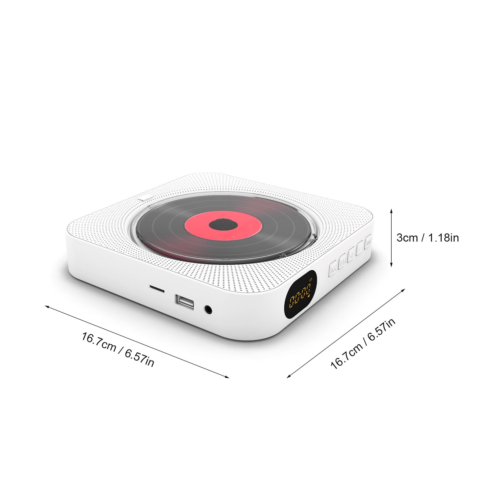 Cd player para parede com controle remoto, tocador de cd portátil, bluetooth, estéreo, cd, player de música, tela led, ir, rádio fm