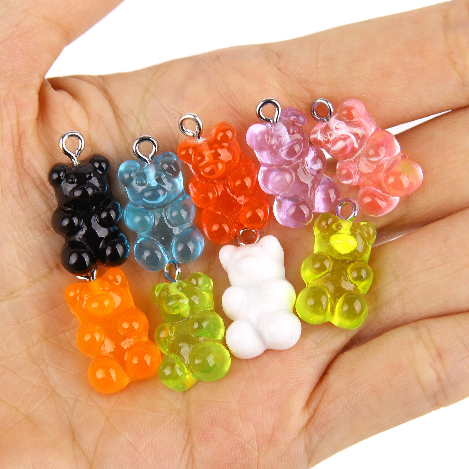 50Pcs Cute Resin Gummy Bear Pendant Charms for Cartoon Necklace Bracelet Earrings Jewelry Findings DIY 0.82*0.43in