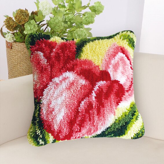 Gør det selv blomster sommerfugl segment broderi pude planter groft uld korssting låsekrog tæppe broderi låsekrog tæppesæt: Bz118 37 x 37cm