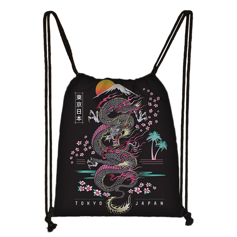 Gothic Asian Dragon Rucksack Frauen Harajuku Stil Kordelzug Taschen Punk Mädchen Rucksack Punk Schulter Tasche für Reise Bookbag: SKDLONG55cwc