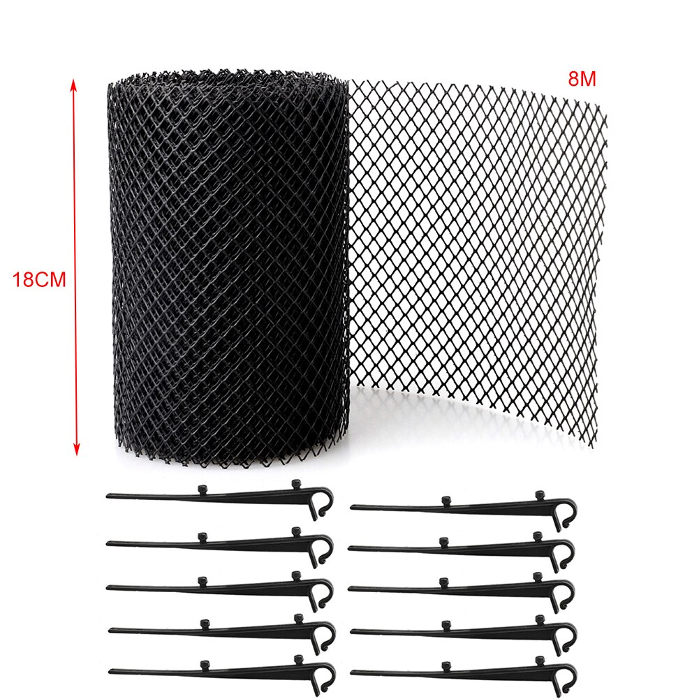 Anti tilstopping netting dekke takrenne vakt med staker stopper hage blader redusere overløp rengjøring verktøy: 18 cm x 8m