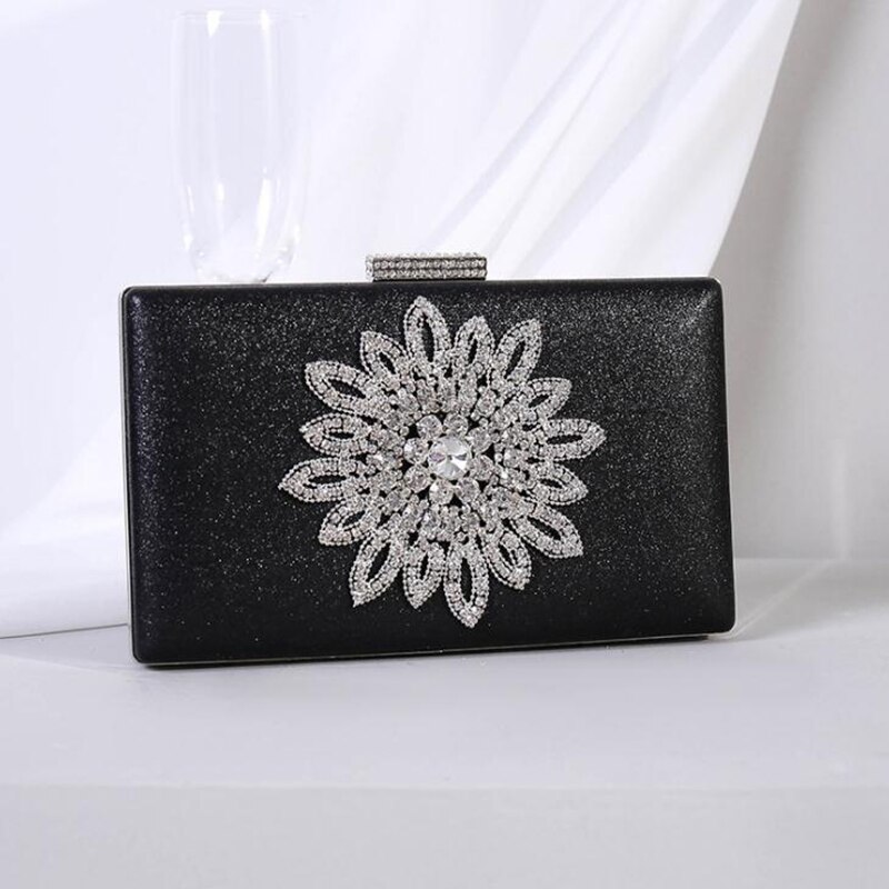 Luxy Moon White Clutch Bag Women's Evening Clutch Hand Bag Sun Flower Crystal Wedding Purse for Bridal Black Shoulder Bag ZD1525: Black