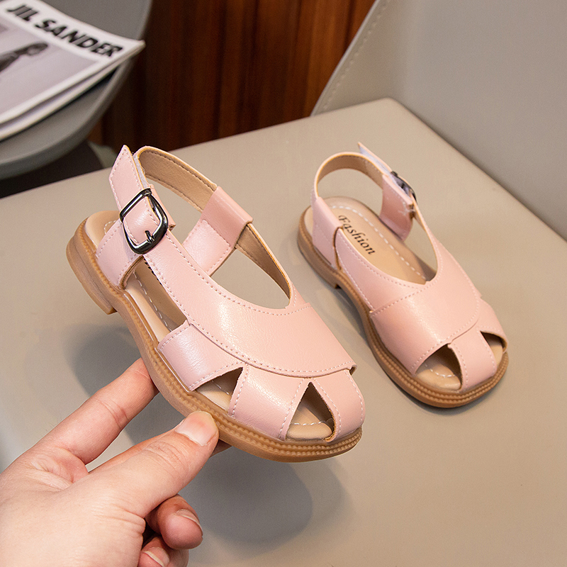 Children's Sandals Summer Middle and Big Children's Hollow Beach Shoes Girls' Sandals Soft Sole Boys' Casual Shoes: Pink / 27