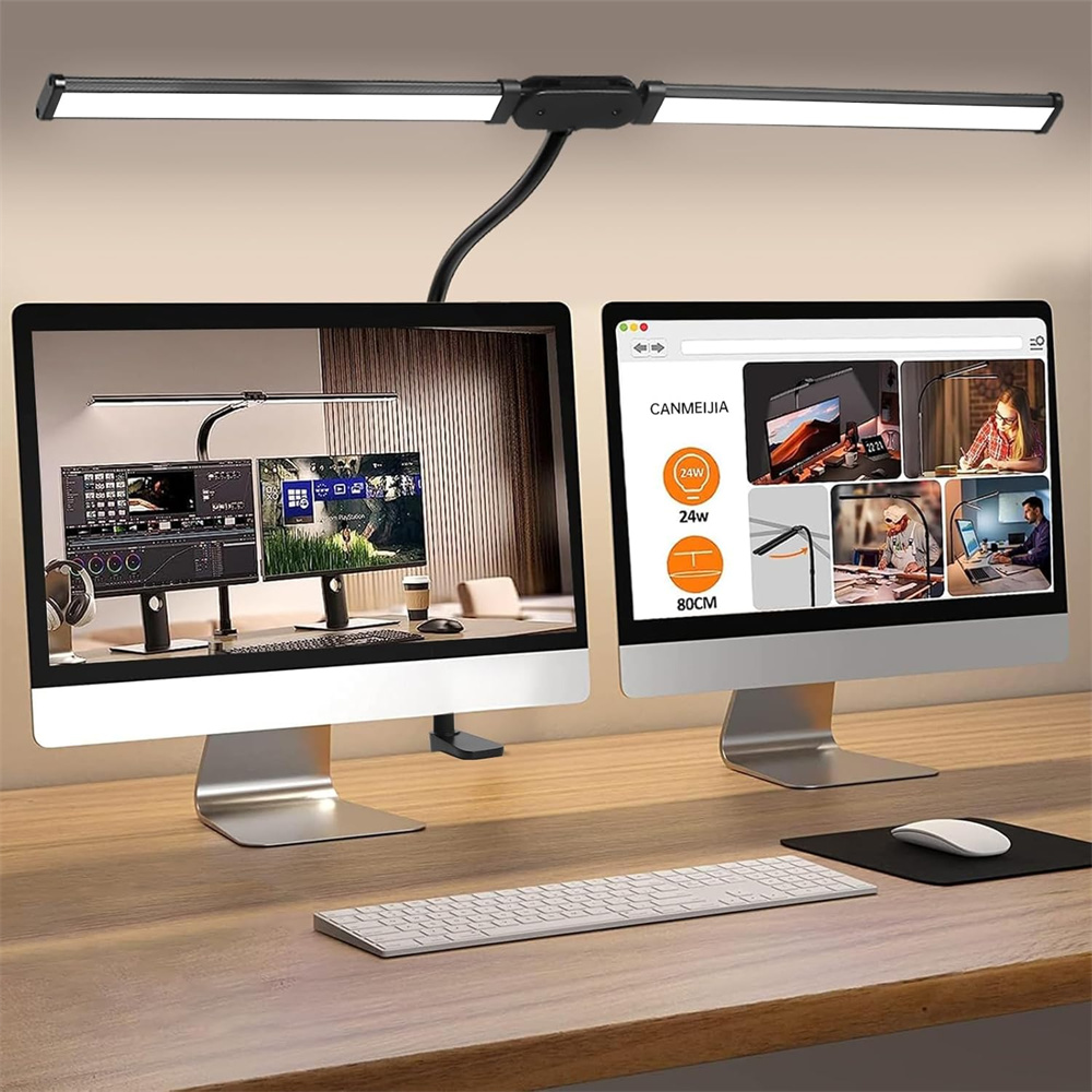 Lampe de bureau LED à double tête, lampes de travail d'architecte avec pince, lampe de bureau LED à intensité variable, lampe à pince à col de cygne Flexible et réglable