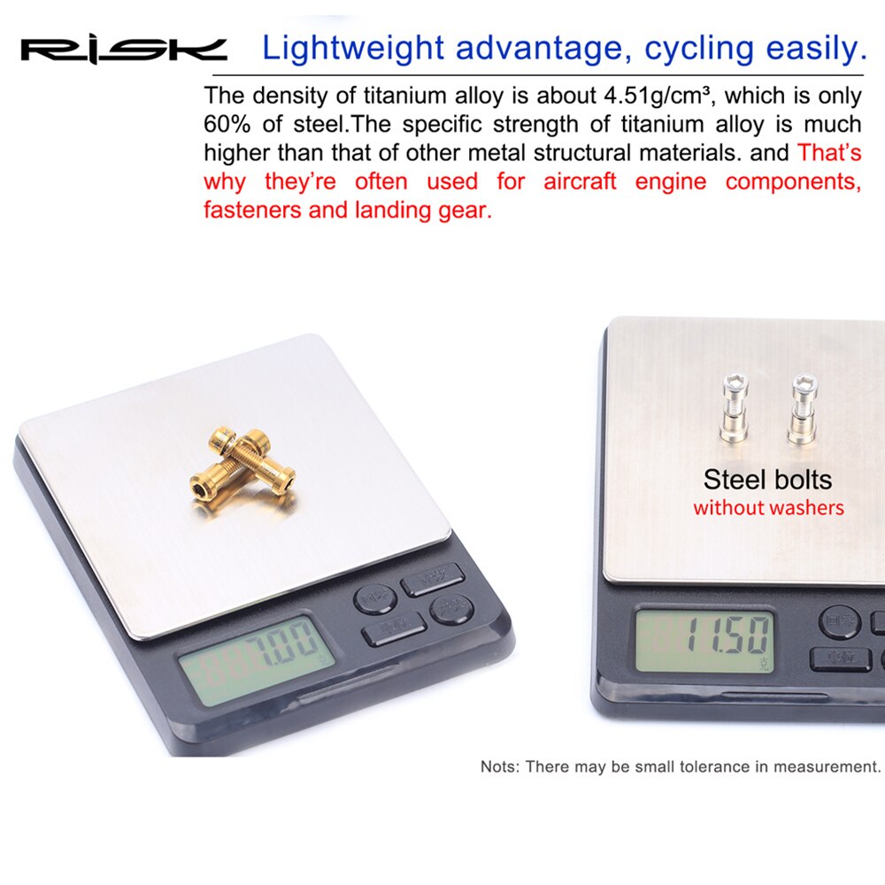 RISK Titanium Bolts M5 X18mm Front Fork Lock Screws Nuts Kit Ti Bolt Carbon Fibre Stem Bolts Road MTB Bike Fixing Fasteners Set