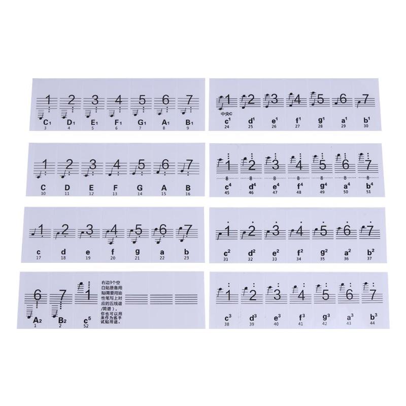 88 touches transparentes clé Note autocollants pour Piano clavier électronique Stave Note autocollant pour blanc clé clavier autocollant