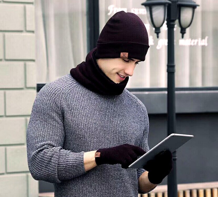 Zou.Rena sombreros de invierno bufandas guantes Conjunto de de Punto más terciopelo sombrero bufanda conjunto Kit masculino 3 unids/set gorros bufanda guante