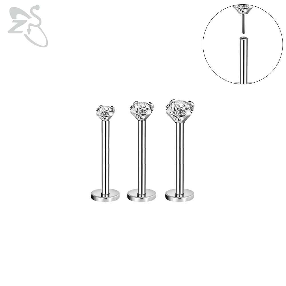 Zs 3 Stks/partij Cz Crystal Lip Piercing Set 6/8/10/12Mm Rvs Monroe Labret ringen Oor Tragus Helix Piercings Sieraden 16G: 10-12mm Silver
