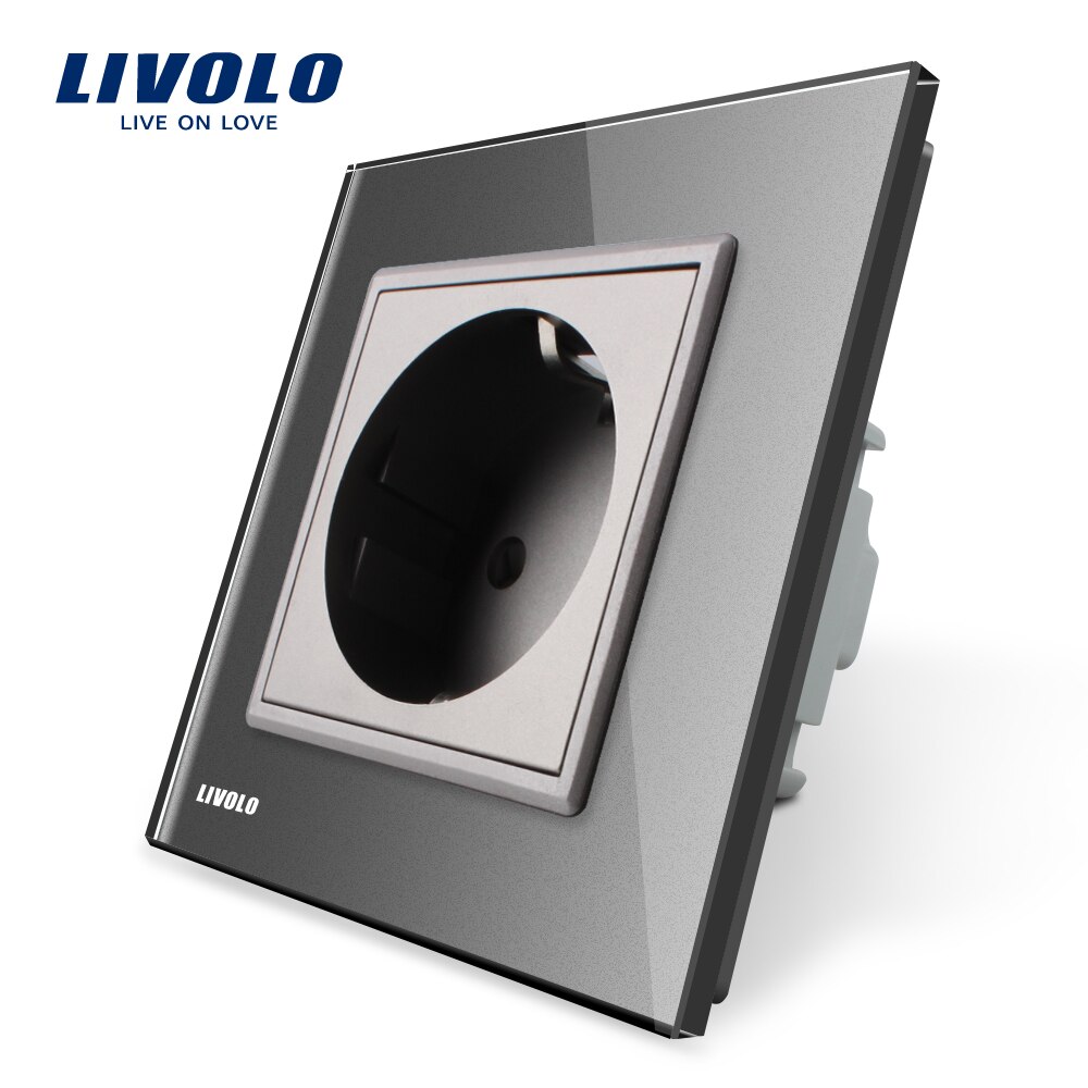 Livolo EU Standaard Stopcontact, Crystal Glass Panel, AC 110 ~ 250 V 16A Stopcontact zonder stekkers, 4 kleuren opties