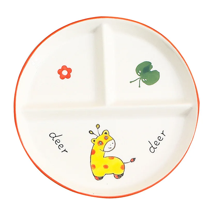 Children's Tableware Cartoon Ceramic Grid Plate for One Person Breakfast Plate Divider Plate Ceramic Dish Serving Platter: Silver