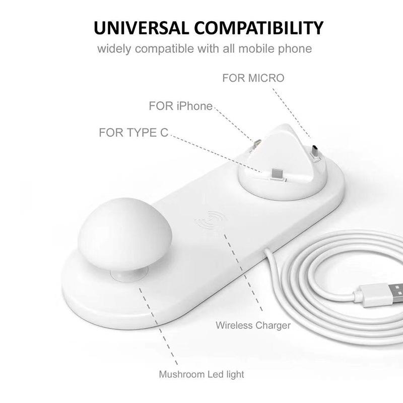 Multiple Ports USB Charger Station Desktop QC3.0 Quick Charging Dock Tablet Mobile Phone Charger Stand With Mushroom Light