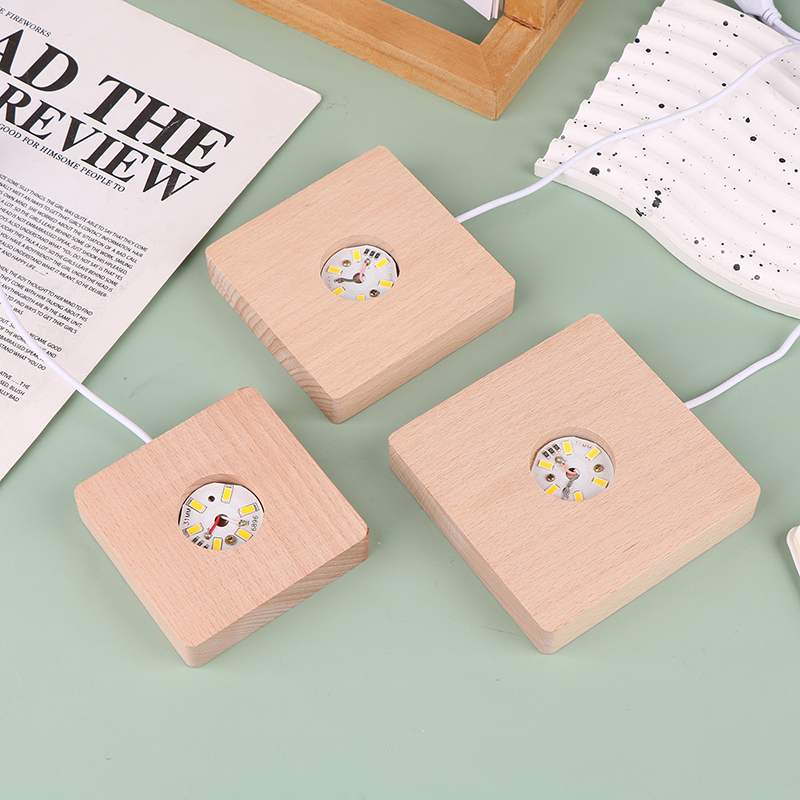 5/6/7/8/9/10cm led-lampe i heltre, firkantet nattlys, usb-lampeholder, gjør-det-selv-lysholder, skrivebordspynt, dekorativ lampefot