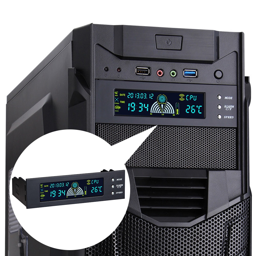5.25 Inch PC Temperature Display Computer LCD Front Panel USB Interface Fan Speed Controller Bracket Accessories Cooling 3 Pin