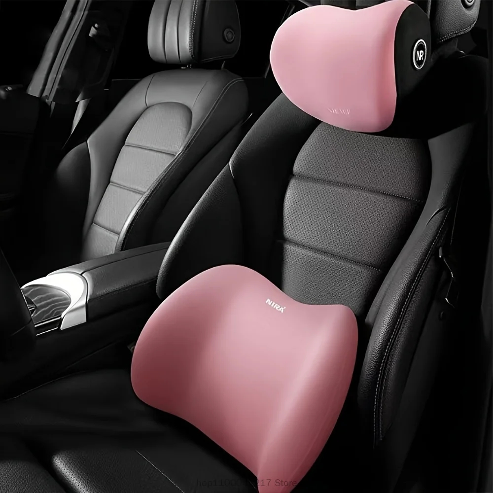 Travesseiro de pescoço de carro confortável, travesseiro de cabeça de carro de espuma de memória, almofada de cinto de ombro ajustável, usado para aliviar dores no pescoço ao dirigir peças: M / Rosa