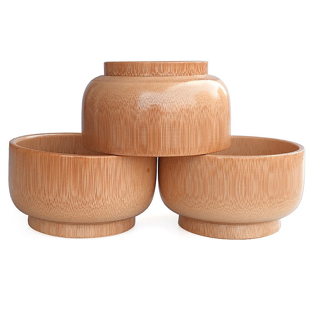 Natural Bamboo Bowl Rice Soup Salad Bowl Food Container Handicraft Holder Kitchen Handmade Wood Bowl For Kids Adult