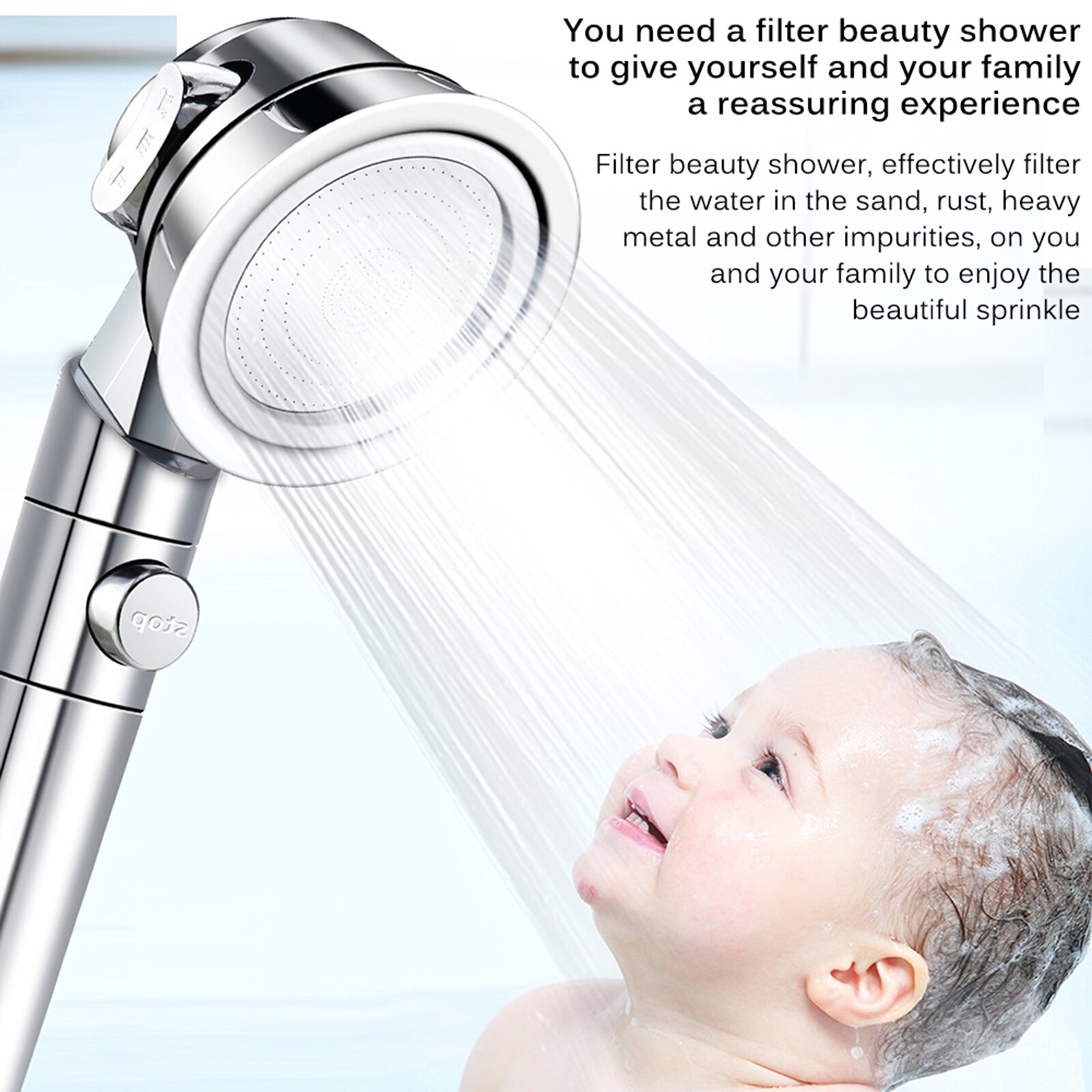 Bathroom Shower Head with High Pressure Water Saving Adjustable Showerhead with ON/Off Pause Switch and 3-Settings Control Flow