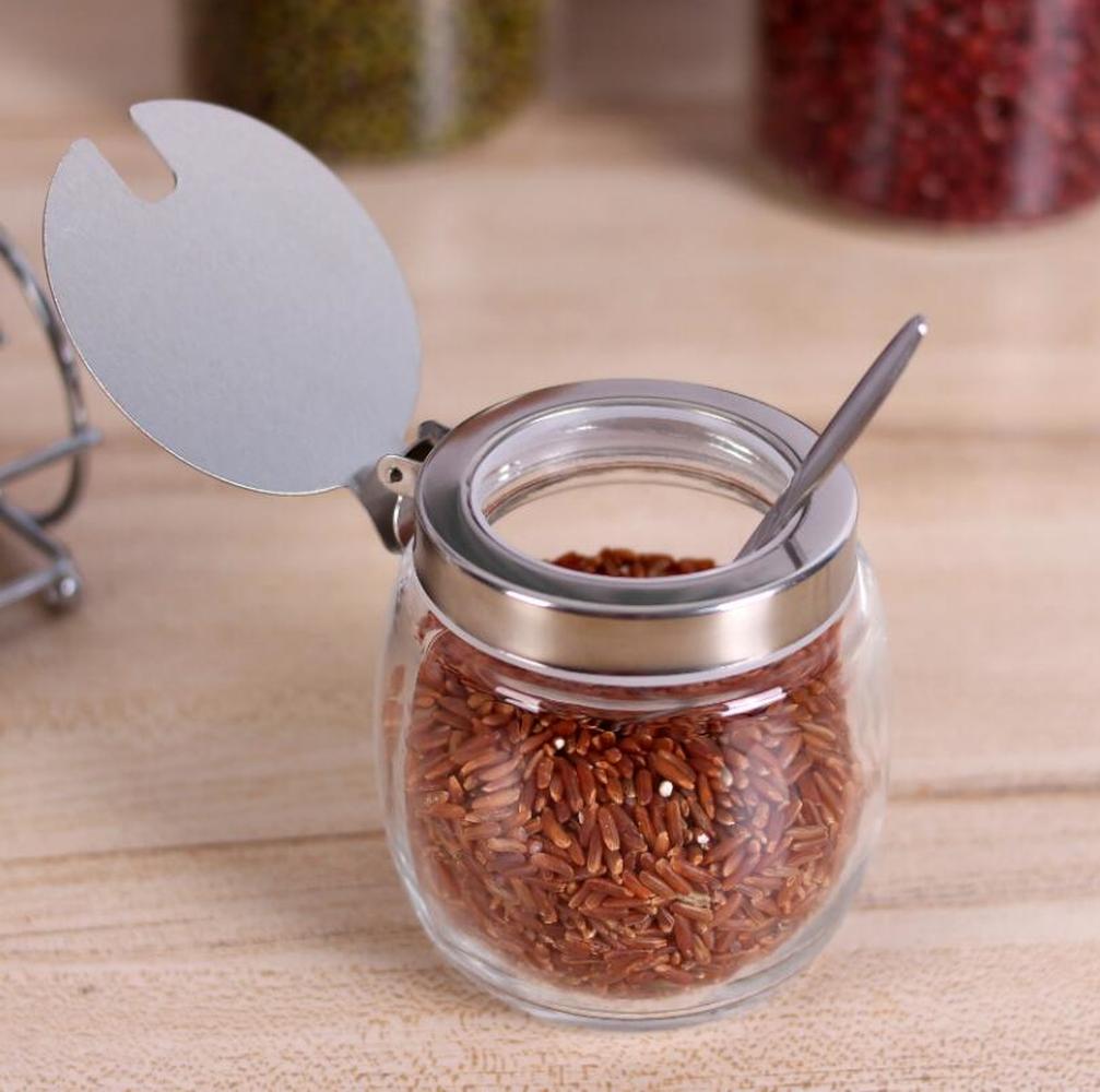 Kitchen Supplies Stainless Steel Seasoning Jar Glass Sauce Bottle Honey Jars Sugar Jar For Home Kitchen Storage Tank