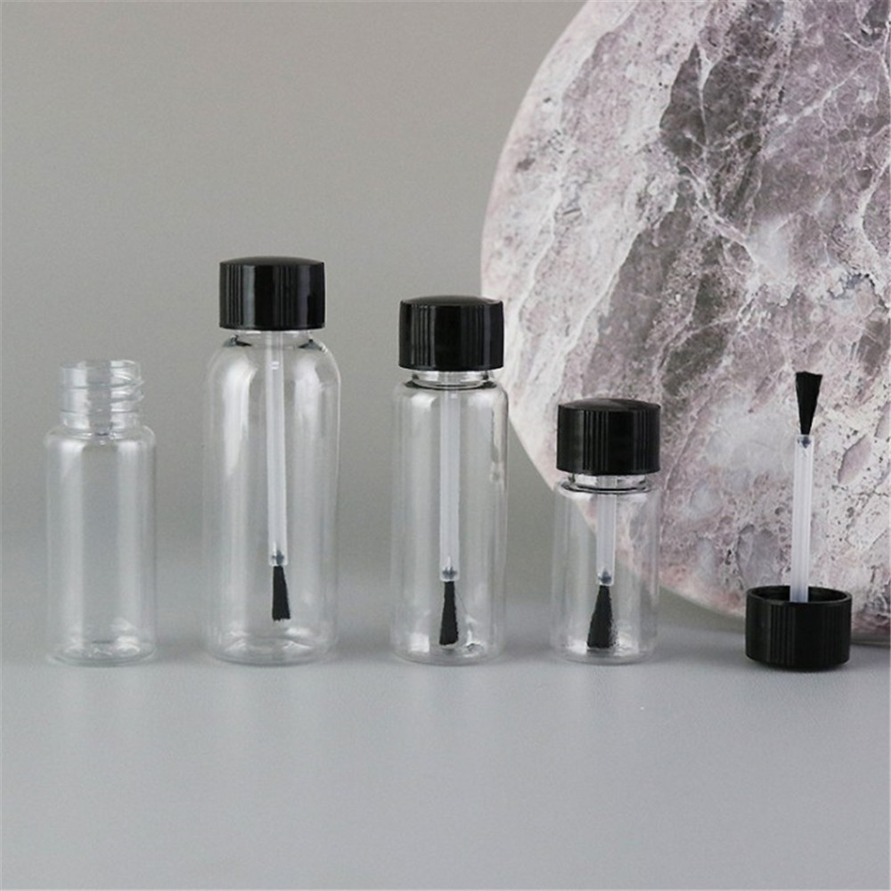 Botella de plástico para esmalte de uñas, bote transparente y vacío, rellenable, con brocha, contenedor de maquillaje