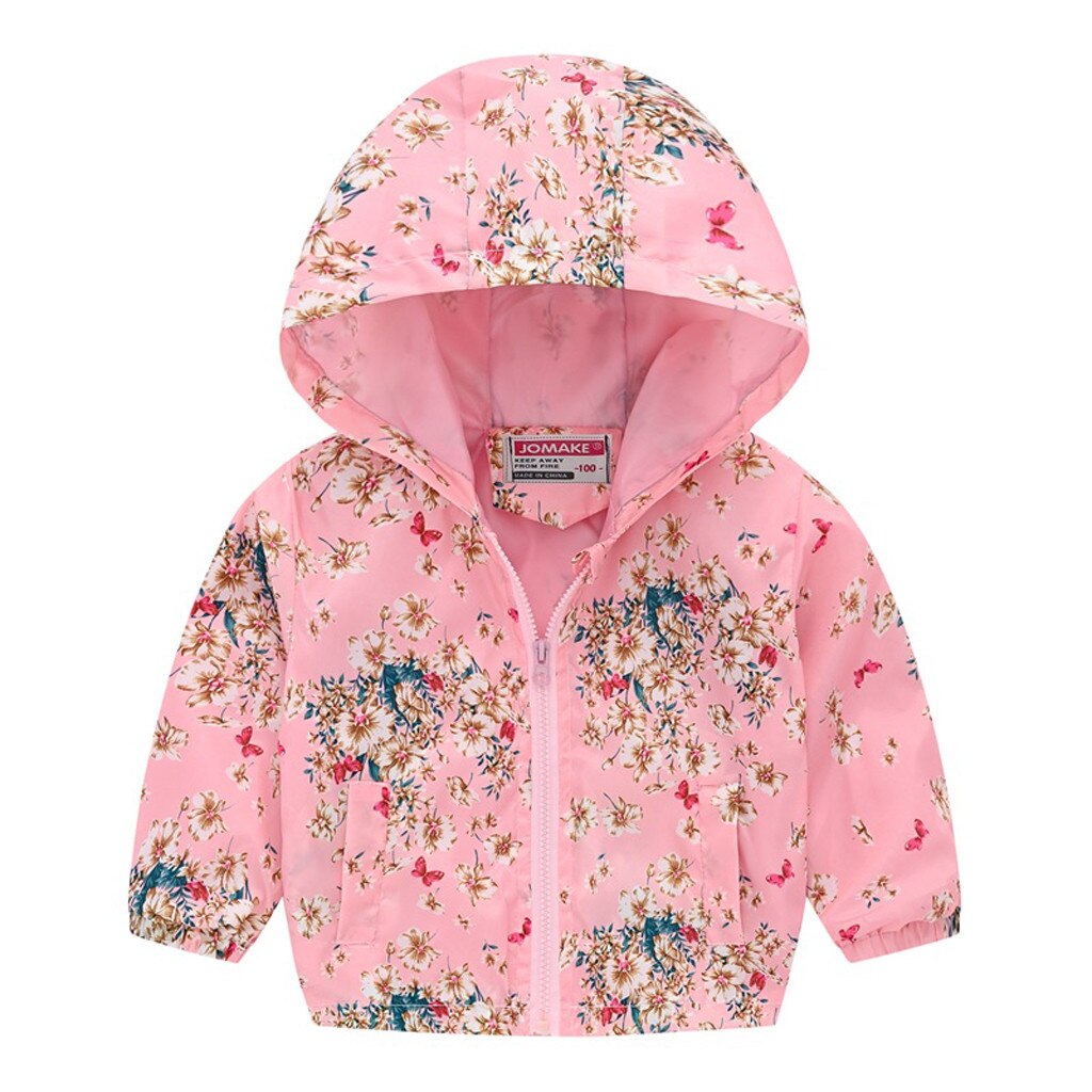 Autumn Winter Warm Baby Girls Coat Toddler Kids Baby Grils Boys Long Sleeve Floral Print Zipper Hooded Coat Jacket