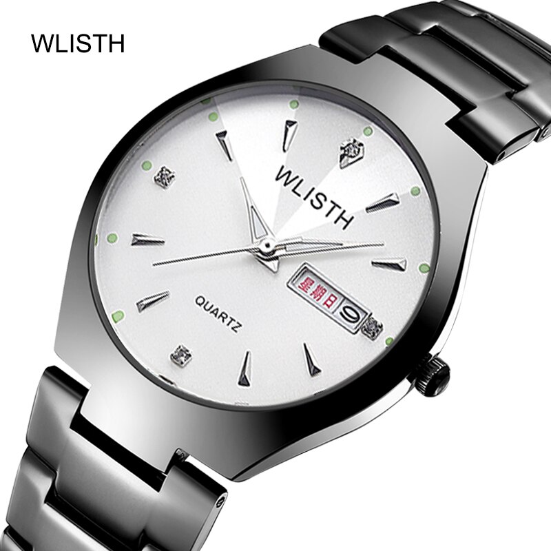 Paar Senior Uhr Herren Damen Uhr Leucht Wolfram Stahl Farbe Wasserdichte Schüler Männlichen Kalender Quarzuhr