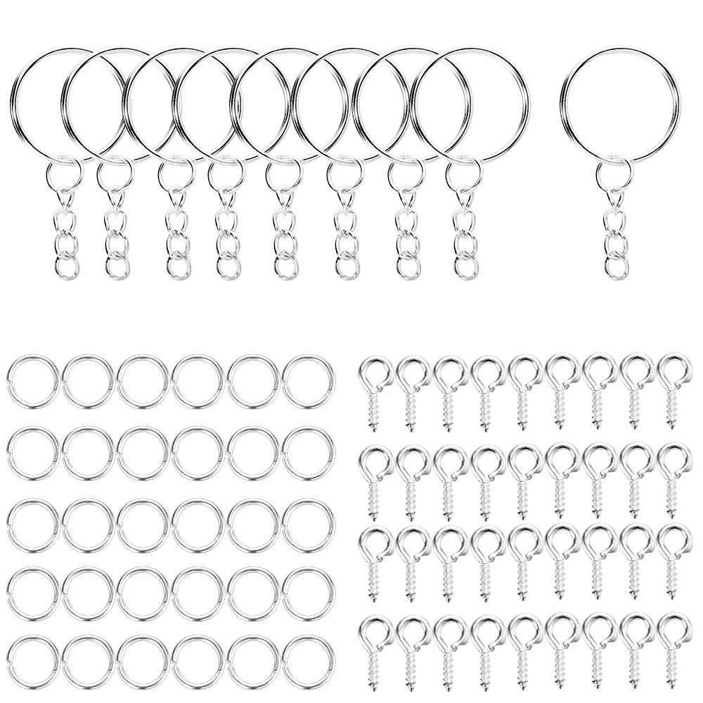 110/220pcs/Set Keychain Open Jump Rings Eye Pins Jewelry Making Accessories Kits for DIY Epoxy Resin Key Chain Key Ring Pendants: 8 cm / Silver