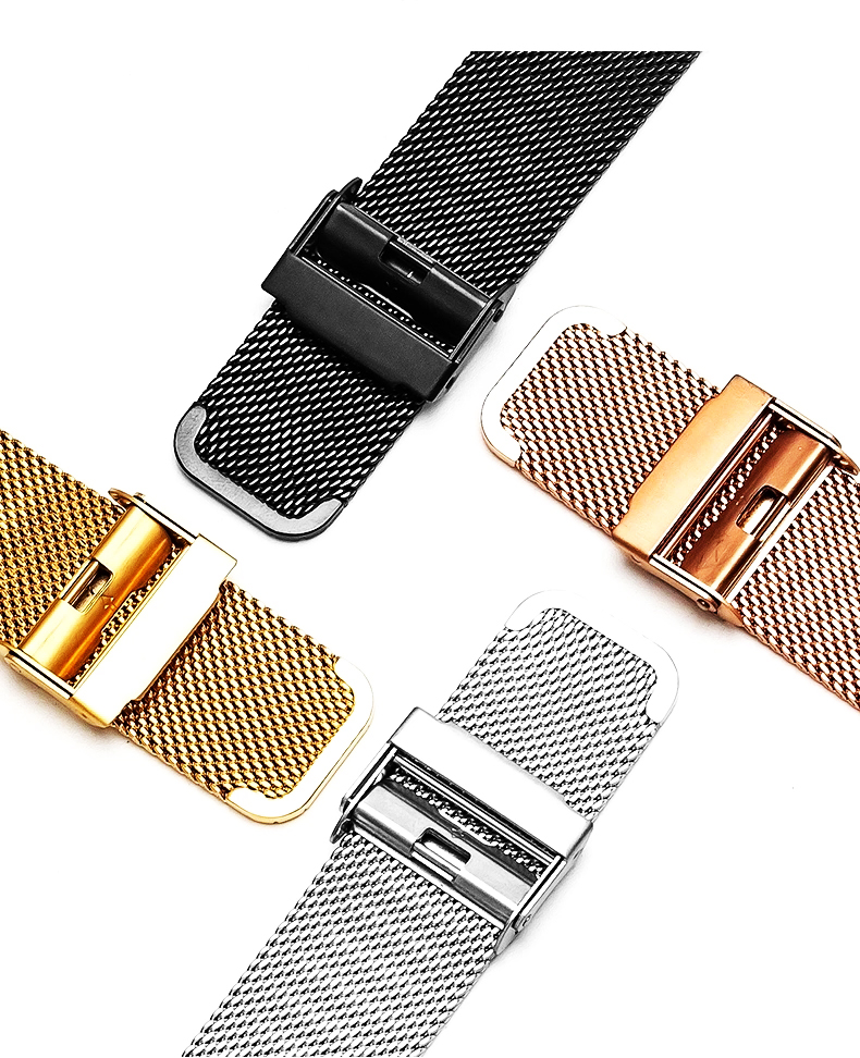 Correa de reloj de , 8mm, 10mm, 12mm, 14mm, 16mm, 18mm, 20mm, 22mm, 24mm, correa de reloj Milanesa De cuero y acero inoxidable plateado