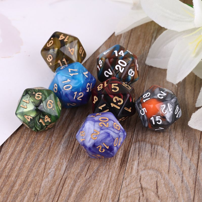 7Pcs D20 Polyhedral Muti-Zijdige Dobbelstenen Nummers Wijzerplaten Tafel Board Rol Playing Game 87HF