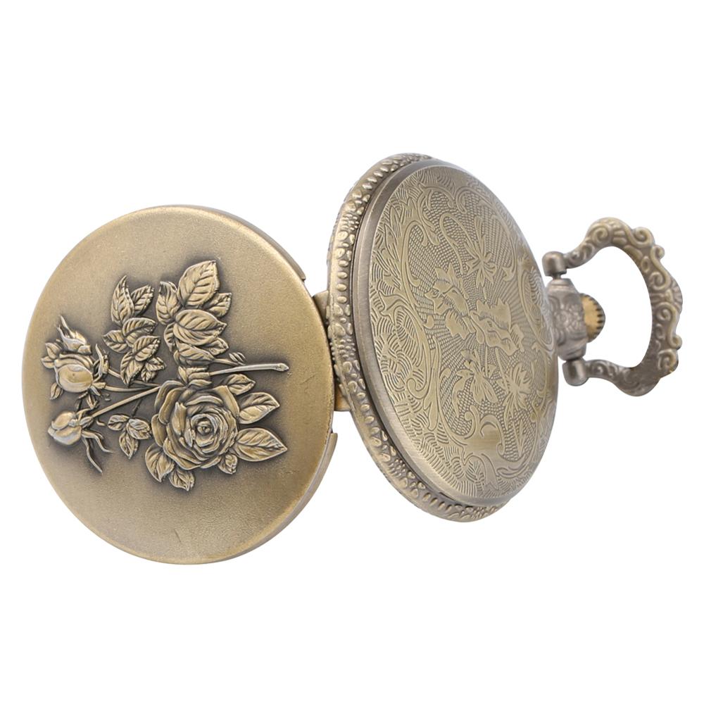 Antiek Brons Rose Bloemen Volledige Hunter Quartz Zakhorloge Steampunk Ketting Retro Trui Hanger Klok Mannen Vrouwen