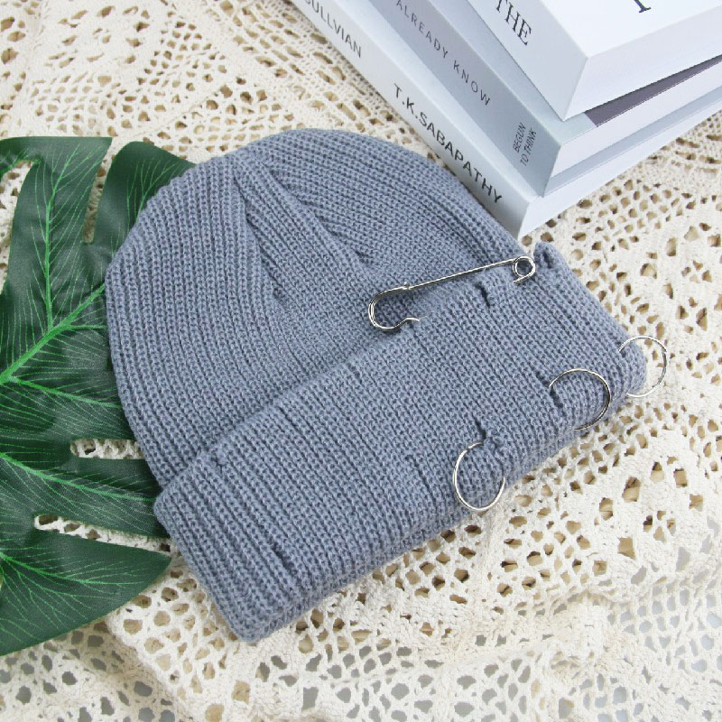 Hoeden Voor Vrouwen Mutsen Effen Broche Gat Skullies Vrouwen Hoeden Casual Party Unisex Straat Hiphop Winter Hoeden Sombrero de Mujer: light grey