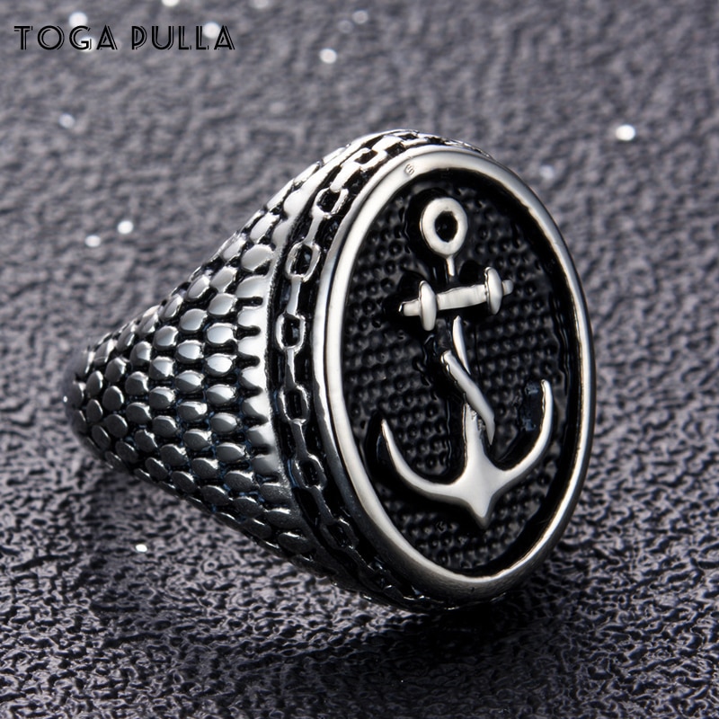 Klassieke Stoten Anker Signet Ring Mannen Vrouwen Rvs Punk Motor Biker Ring Unisex Us Navy Anker Ring Maat 7 Tot 15