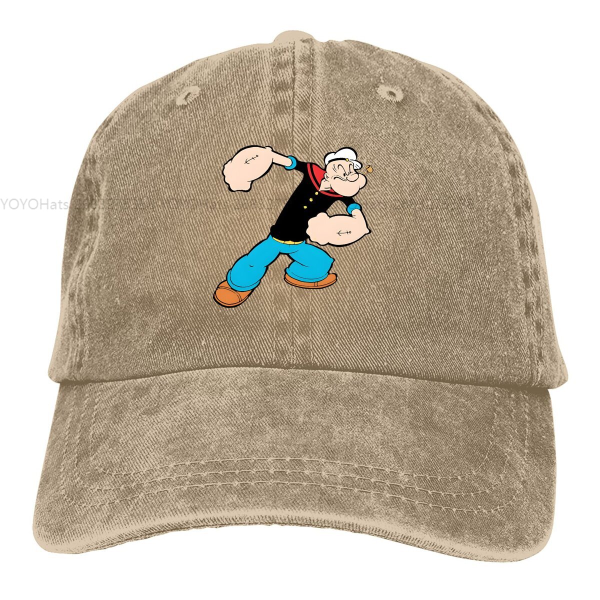 Kule baseballcapser for menn og kvinner med visirbeskyttelse, snapback-capser fra popeyes the sailor: Khaki