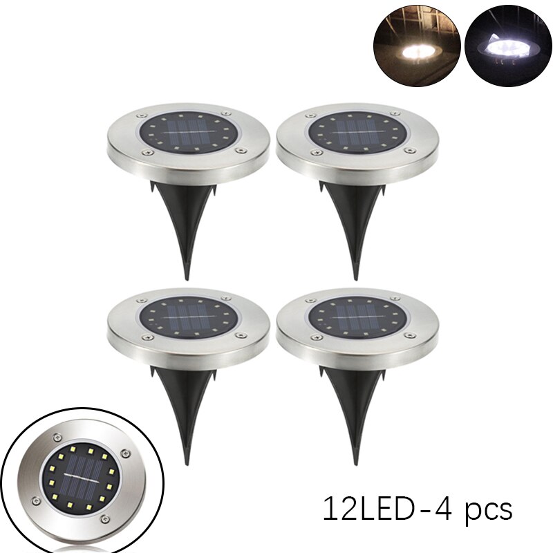 Outdoor Solar Powered Ground Light Waterproof Garden Pathway Deck Lights With 8/12/20 LED Lamp for Home Yard Driveway Lawn Road: 12LED 4pcs / Warm light