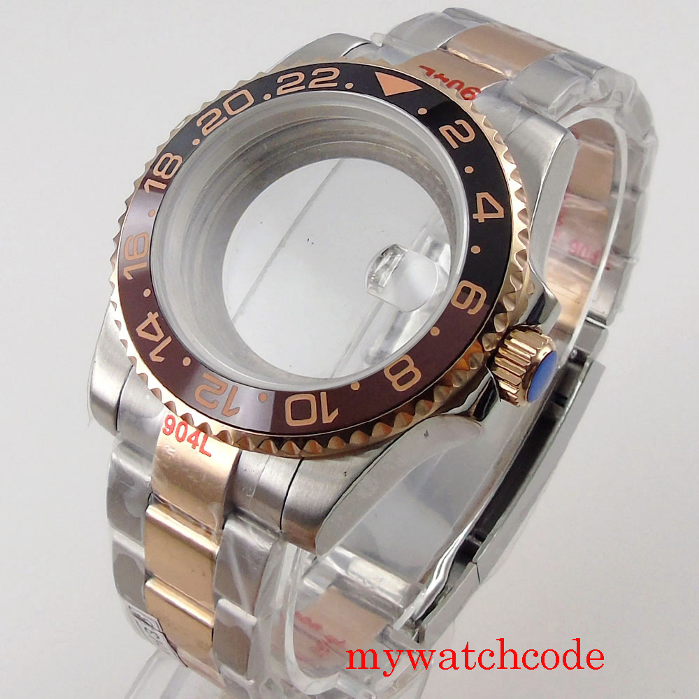 Caja de reloj de buceo sub resistente al agua de 20bar, parte trasera de cristal, oro rosa plateado para movimiento NH34 NH35 NH36 NH37 NH38 NH39