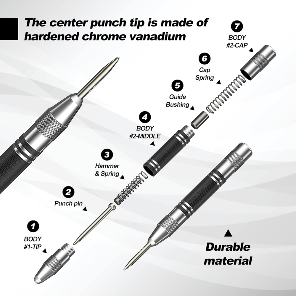 Punzón central automático, taladro de Metal para carpintería General, herramientas manuales de punzón automático con resorte ajustable para vidrio, Metal y madera
